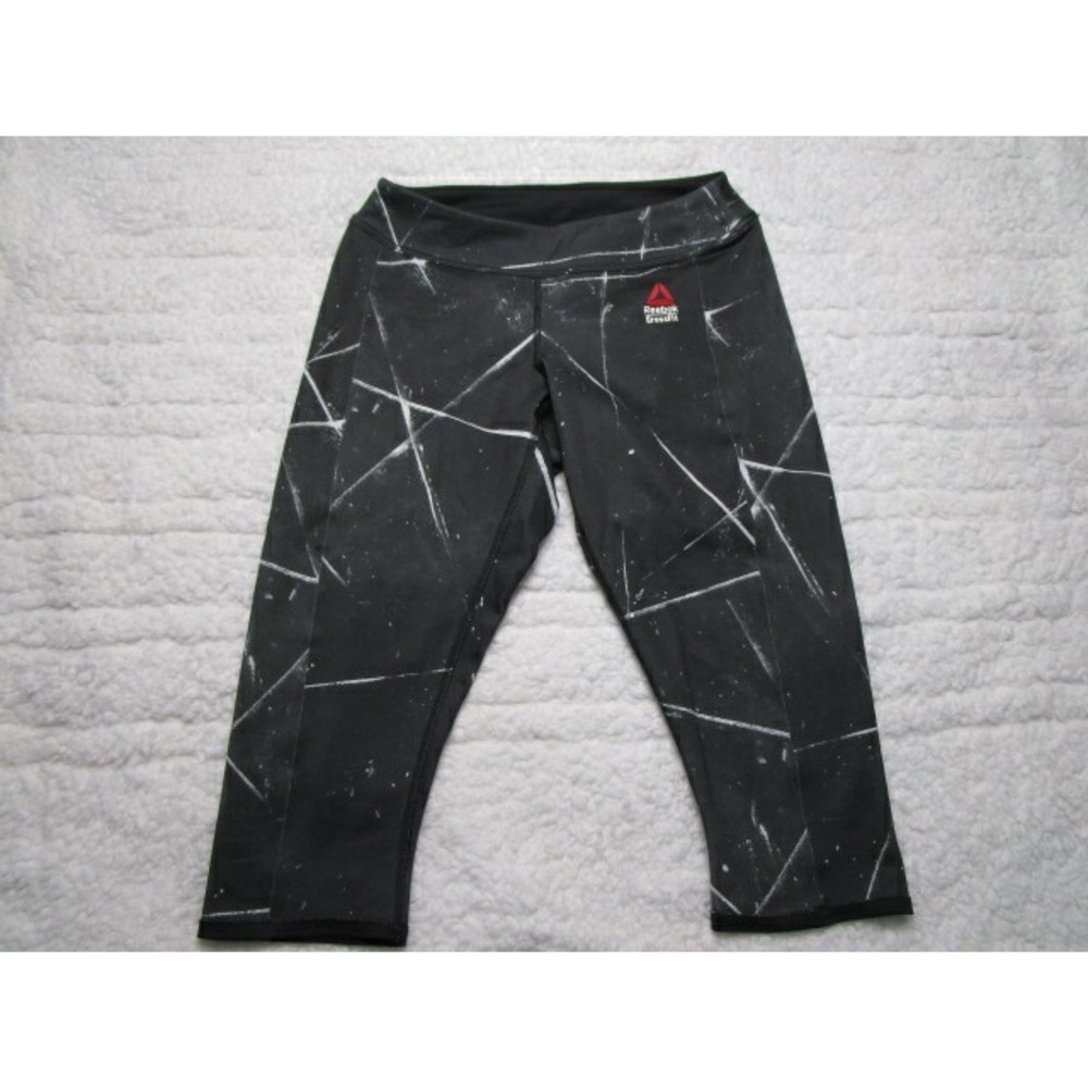 Reebok CrossFit Low Rise Cropped Leggings Size XS Black White Workout Pants